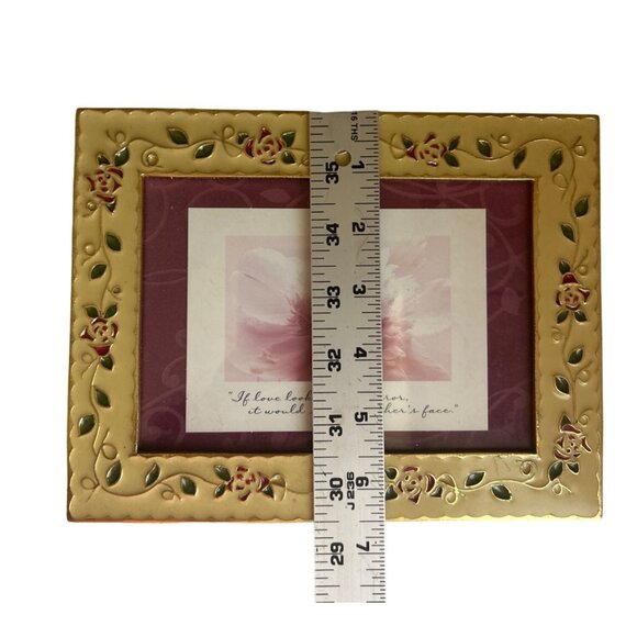 Vintage Ornate Yellow Floral Metal Picture Frame With Red Green Rose Design - Picture 6 of 7